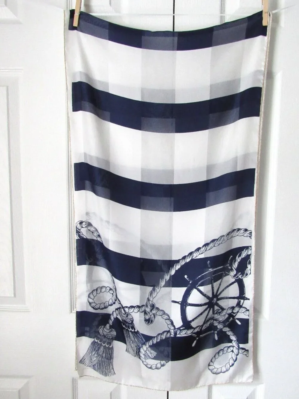 Nautical Blue & White Italy Scarf 100% Polyester Coastal Grandmother Sailing